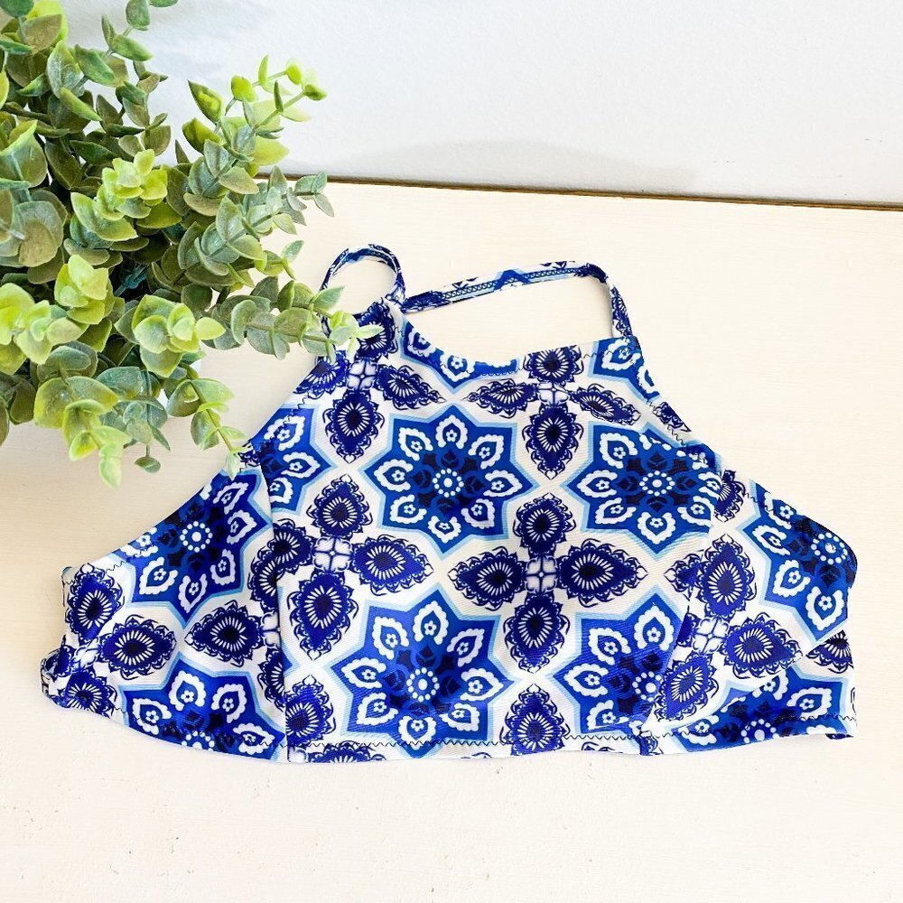 🌻 HALTER Bikini Top Blue Printed Boho Small